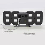 多功能大型 3D LED 數字壁掛鬧鐘，帶貪睡功能，12/24 小時顯示，適用於家用、廚房、辦公室，DC 5V，CE 認證，黑色機身綠色字體，黑色機身藍色字體，黑色機身白色字體