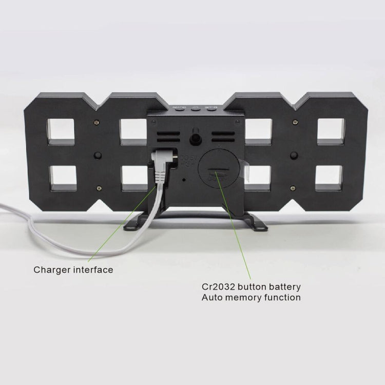 多功能大型 3D LED 數字壁掛鬧鐘，帶貪睡功能，12/24 小時顯示，適用於家用、廚房、辦公室，DC 5V，CE 認證，黑色機身綠色字體，黑色機身藍色字體，黑色機身白色字體