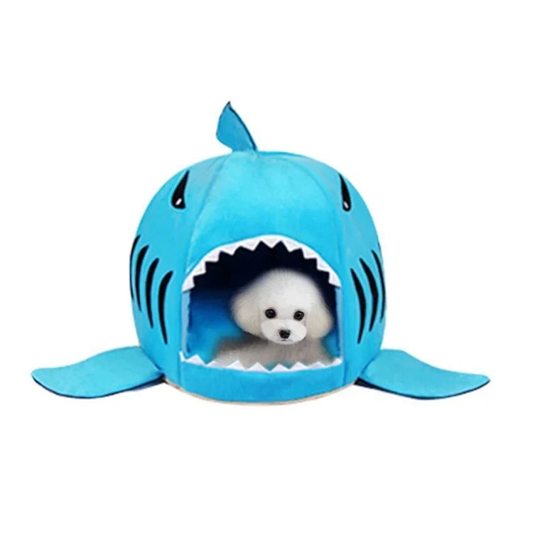 室內寵物狗幼犬貓保暖屋鯊魚寵物睡床巢，M尺寸：50x50x48cm