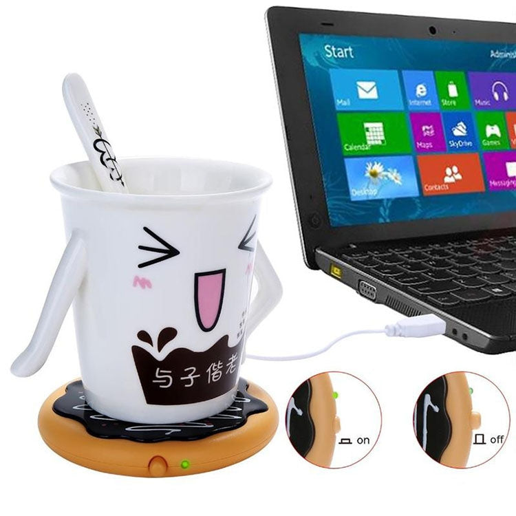 甜甜圈造型 USB 電源線桌面杯子加熱器茶咖飲料加熱墊，甜甜圈