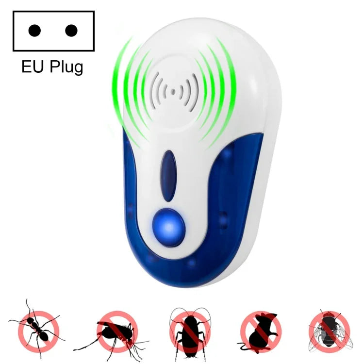 4W電子超聲波防蚊老鼠蟑螂害蟲驅除器，AC 90-250V，109歐盟插頭，109英國插頭