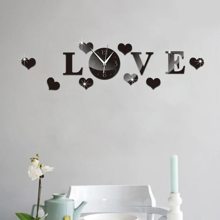 創意LOVE時鐘壓克力鏡面DIY牆貼，LOVE時鐘壓克力鏡面（黑色），LOVE時鐘壓克力鏡面（金色），LOVE時鐘壓克力鏡面（銀色）