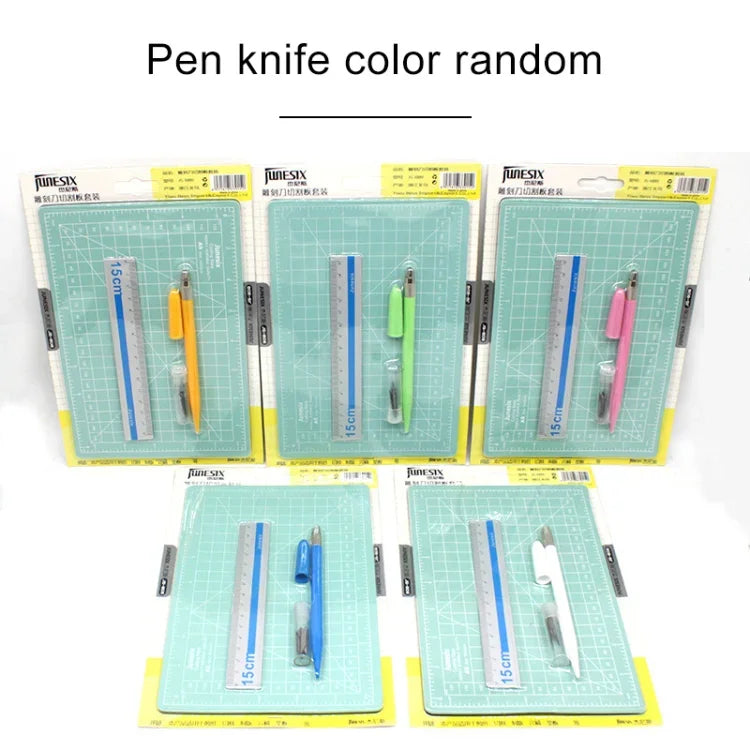 Junesix A5切割墊套裝切割墊與尺與雕刻刀，Junesix A5（薄荷綠）、Junesix A5（粉色）、Junesix A5（藍色）、Junesix A5（紫色）