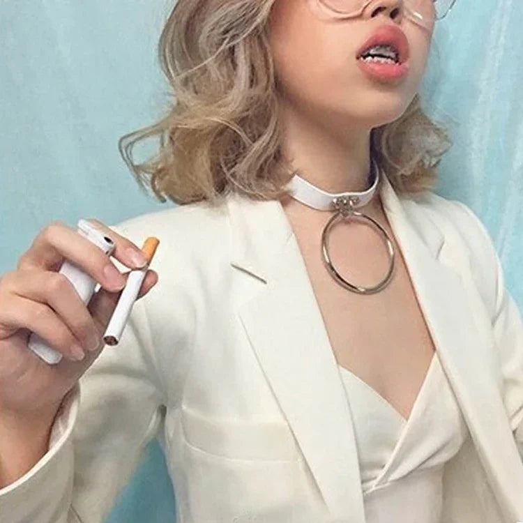 2 件組歐美風格龐克O型大環流行皮革項鍊項圈，隨機顏色發貨，DHXQ03