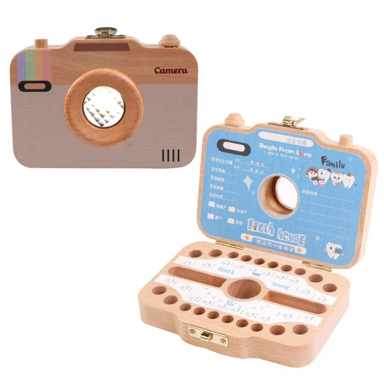 創意木製兒童相機脫落乳牙保存盒 嬰兒牙齒收納盒，HC2455A，HC2455B，HC2455C，HC2455D