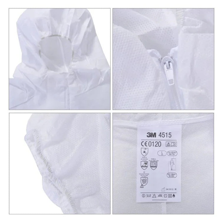 3M 4515一體式白色防靜電防化學防塵噴砂服帶帽，尺寸：L，3M L