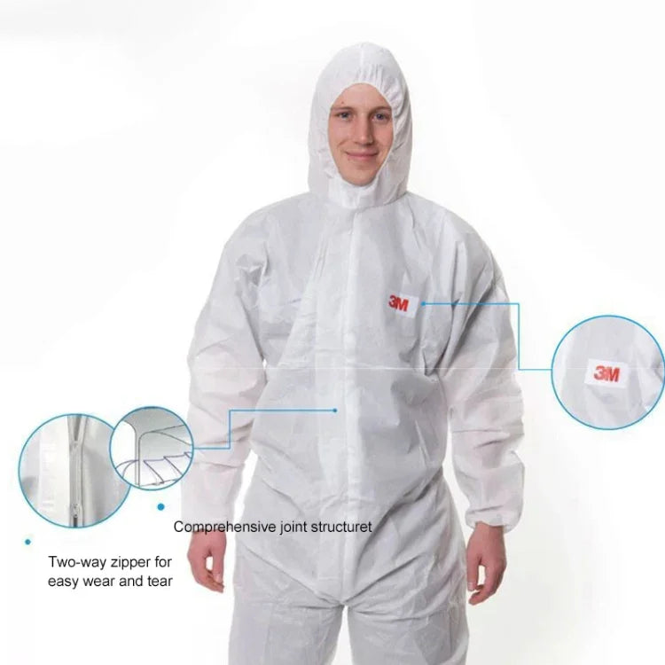 3M 4515一體式白色防靜電防化學防塵噴砂服帶帽，尺寸：L，3M L
