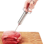 60ml不鏽鋼注射器雙針調味火雞肉注射器烹飪工具，不鏽鋼醃料注射器