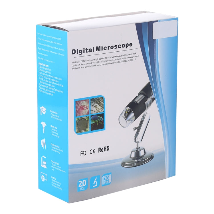USB 放大鏡 HD 0.3MP 影像感測器 2560x1920P USB 數位顯微鏡，配備 8 顆 LED 與專業支架
