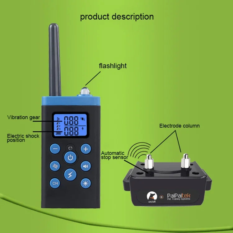 自動防吠項圈寵物訓練控制系統 + 電擊 PU 皮革項圈 適用狗，PD525