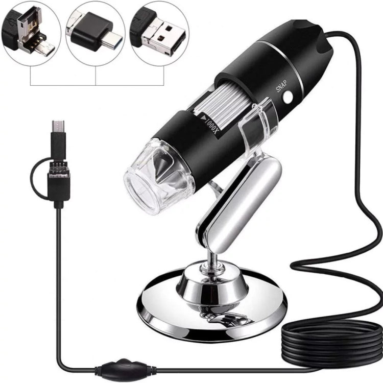 1600X 放大鏡高清影像感測器 3合1 USB 數位顯微鏡，配8顆LED及專業支架