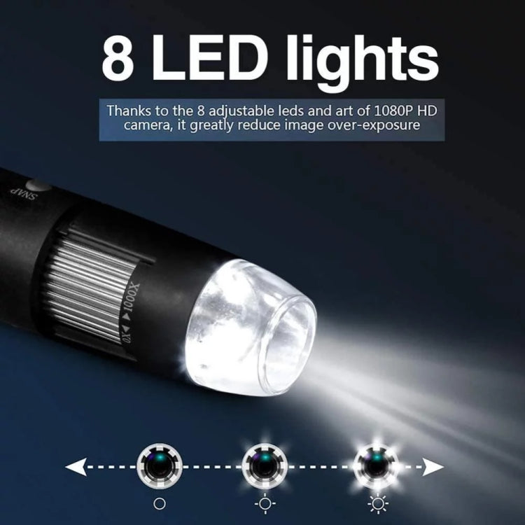 1600X 放大鏡高清影像感測器 3合1 USB 數位顯微鏡，配8顆LED及專業支架
