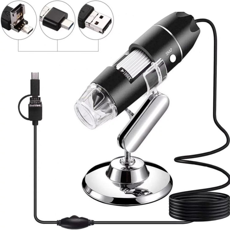 1600X 放大鏡高清影像感測器 3合1 USB 數位顯微鏡，配8顆LED及專業支架