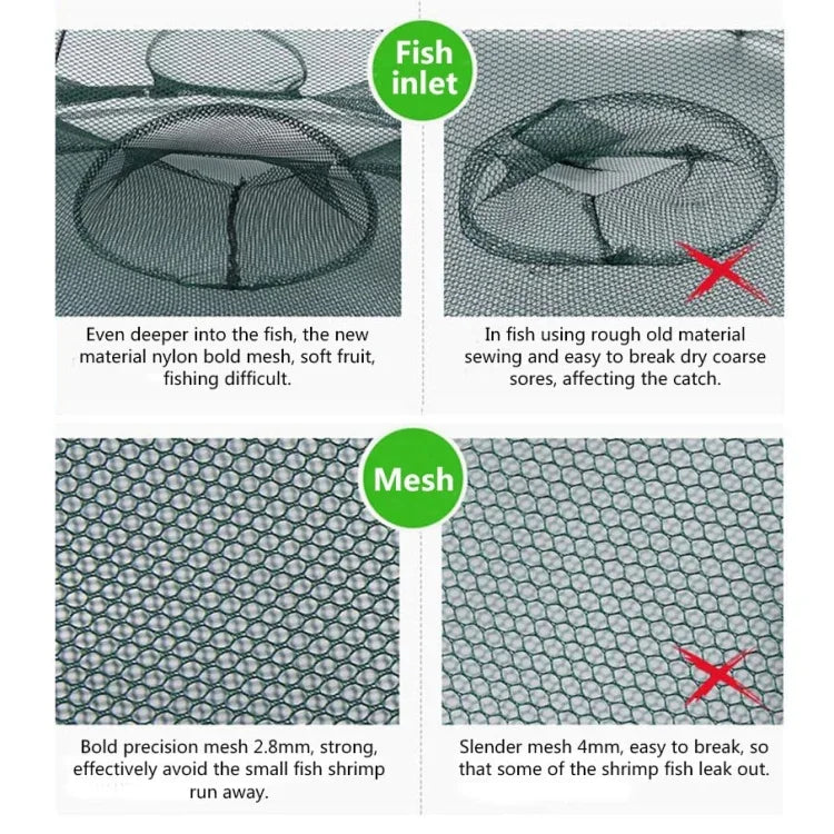 6 Holes Automatic Foldable Fishing Net Nylon Shrimp Crab Minnow Trap Fish Cast Net Fishing Tackle, 6 Holes