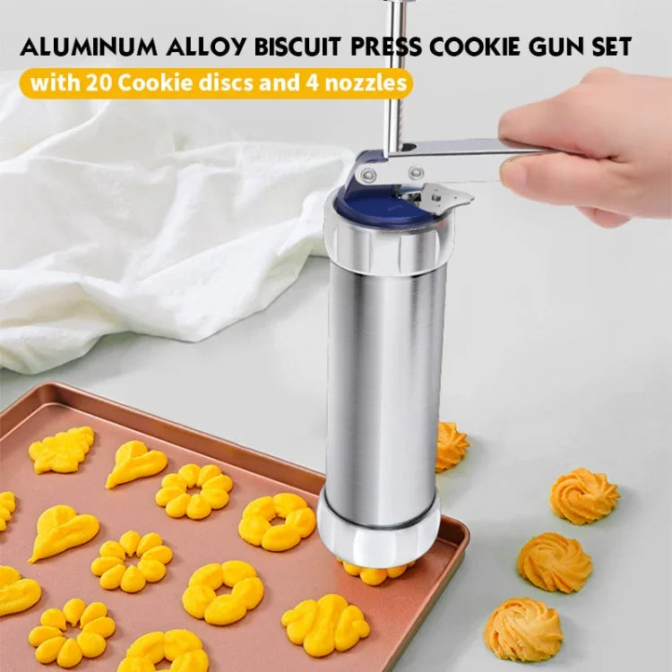 多功能家用餅乾機工具模具裝飾安裝DIY烘焙，含20個模具和4個噴嘴，多功能銀色