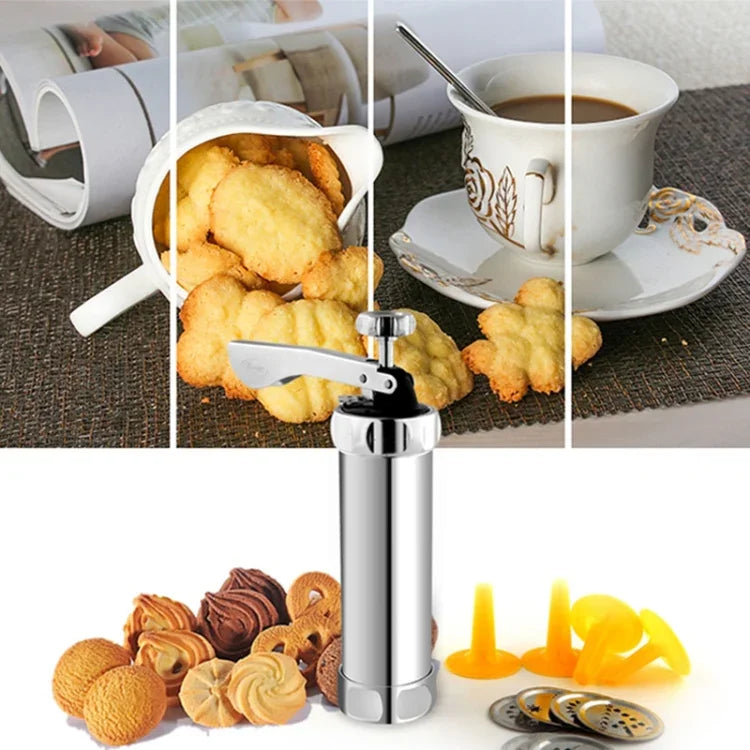 多功能家用餅乾機工具模具裝飾安裝DIY烘焙，含20個模具和4個噴嘴，多功能銀色