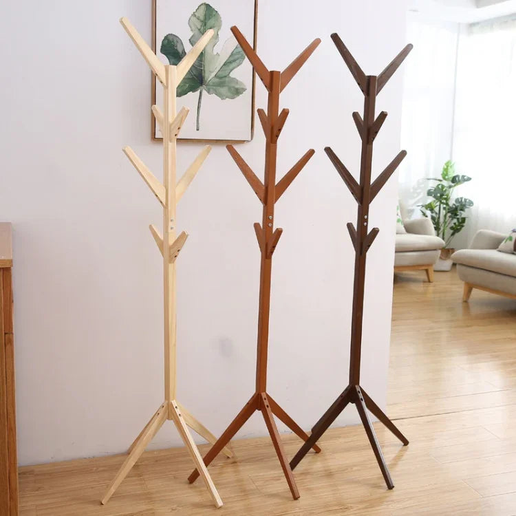 創意樹形實木落地帽架衣物掛架，尺寸：175x45x45厘米，175x45x45厘米（深咖啡色），175x45x45厘米（白色），175x45x45厘米（木色）