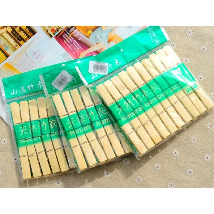 100個多功能迷你竹製衣夾照片夾衣物晾曬夾，竹製