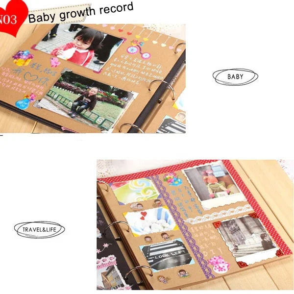 DIY 創意散頁式復古仿皮綁帶兒童成長紀念相冊，綁帶