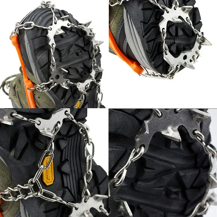 一雙19齒防滑冰爪徒步登山鏈鞋套，尺寸：M，19齒尺寸：M（黑色），19齒尺寸：M（橙色）