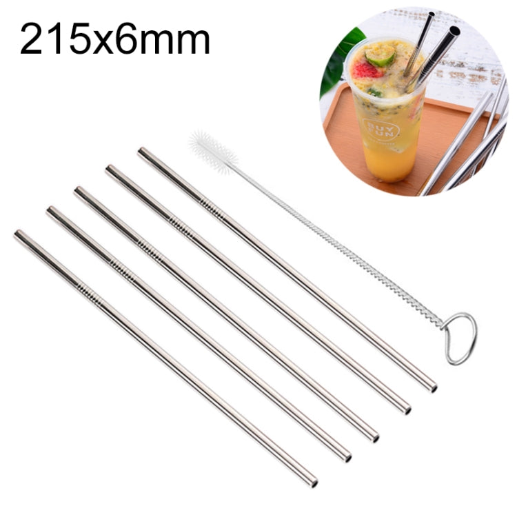 5支可重複使用不鏽鋼直飲吸管+清潔刷套裝，215*6mm，215*6mm（直）