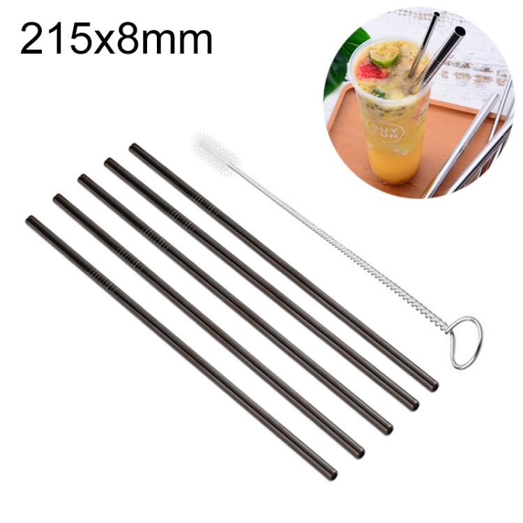 5支可重複使用不鏽鋼直飲吸管＋清潔刷套裝，215*8mm，215*8mm（直）