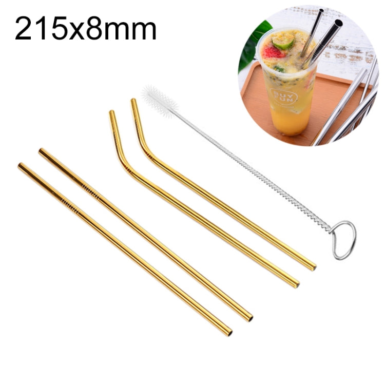 4件套可重複使用不鏽鋼吸管+清潔刷套裝，215*8mm，215*8mm（組合）
