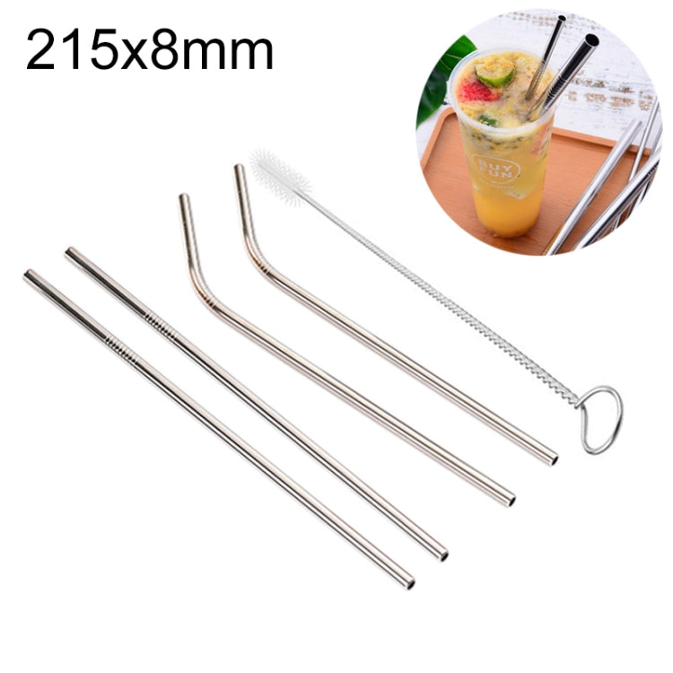 4件套可重複使用不鏽鋼吸管+清潔刷套裝，215*8mm，215*8mm（組合）