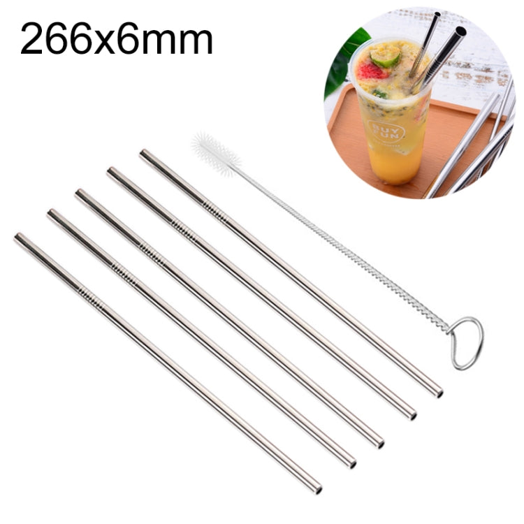 5支可重複使用不鏽鋼直飲吸管+清潔刷套裝，266*6mm，266*6mm（直管）