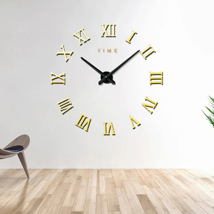 臥室家居裝飾無框羅馬數字大型 DIY 牆貼靜音鐘，尺寸：100*100cm，M011（黑色）、M011（金色）、M011（銀色）