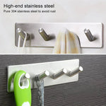 Stainless Steel Four Oblique Row Hook Bathroom Non-perforated Storage Clothes Rack, Four Oblique Row Hook
