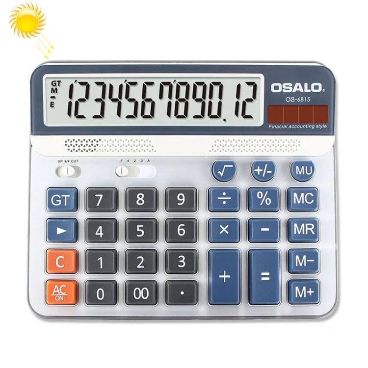 OSALO OS-6815 12 位數桌面計算機 太陽能雙電源計算機，OS-6815
