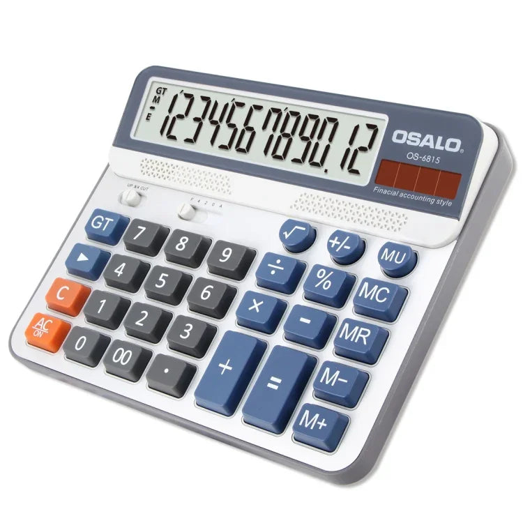 OSALO OS-6815 12 位數桌面計算機 太陽能雙電源計算機，OS-6815