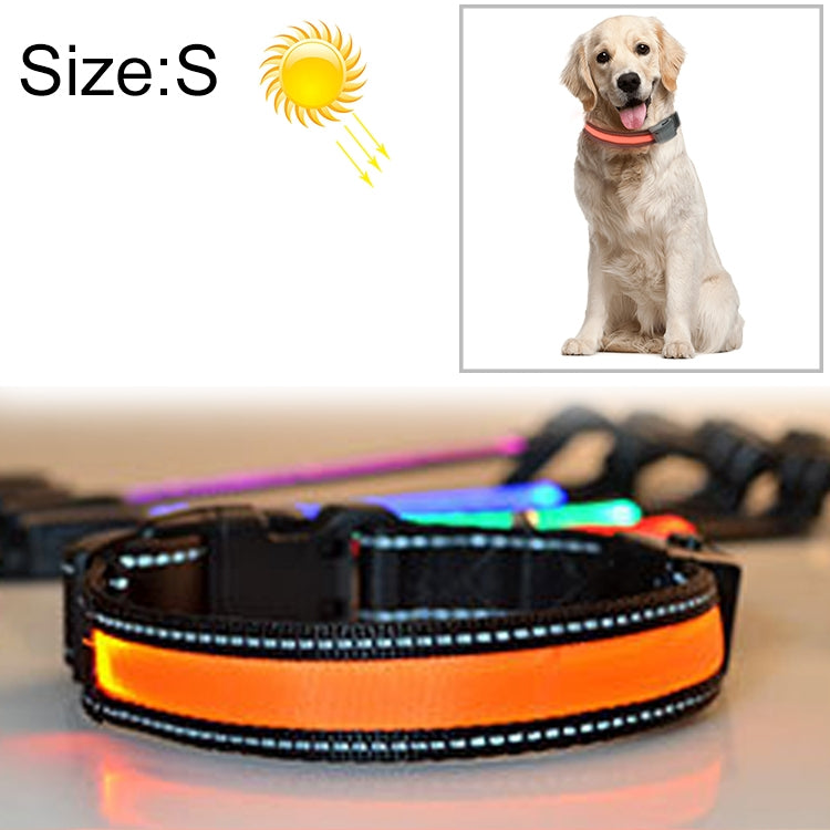中大型犬寵物太陽能+USB充電LED燈項圈，頸圍尺寸：S，35-40cm，尺寸：S