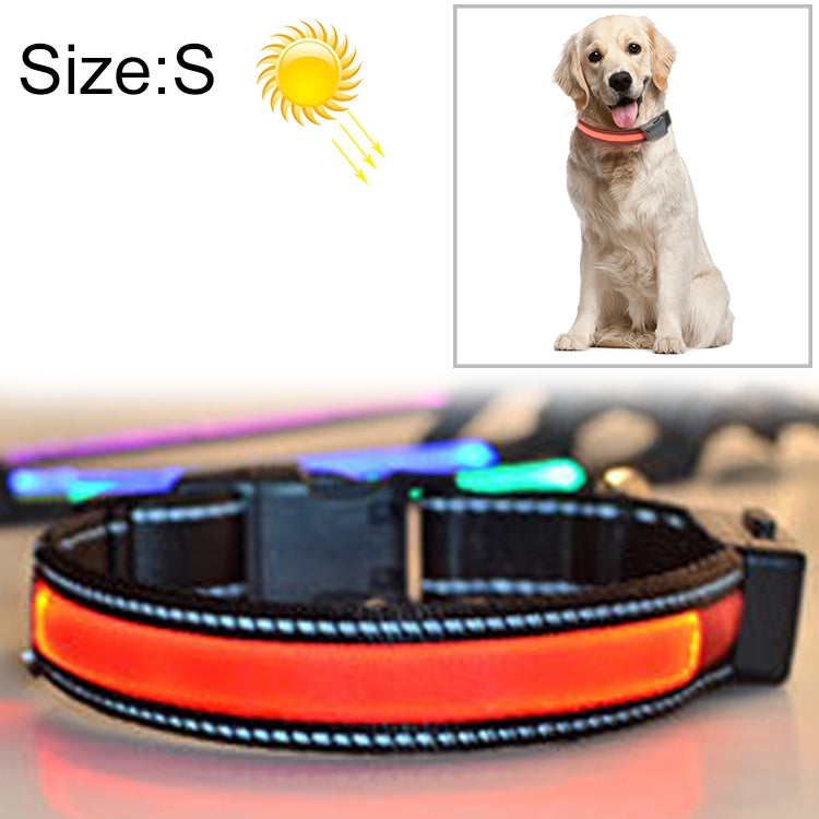 中大型犬寵物太陽能+USB充電LED燈項圈，頸圍尺寸：S，35-40cm，尺寸：S