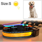 中大型犬寵物太陽能+USB充電LED燈項圈，頸圍尺寸：S，35-40cm，尺寸：S