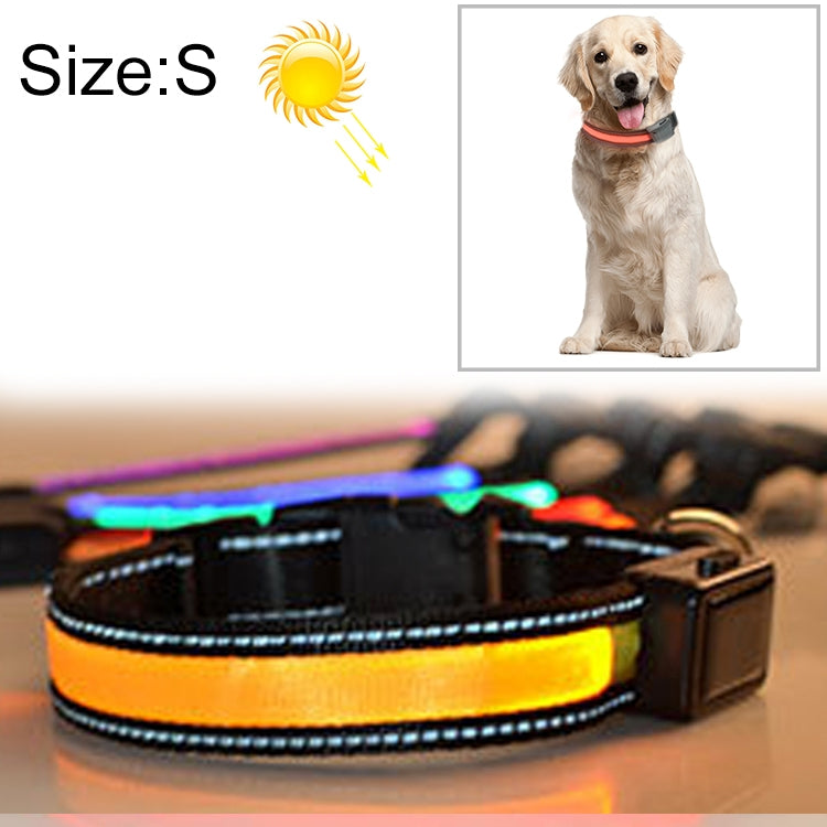 中大型犬寵物太陽能+USB充電LED燈項圈，頸圍尺寸：S，35-40cm，尺寸：S