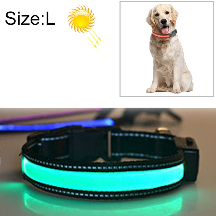中大型犬寵物太陽能+USB充電LED燈項圈，頸圍尺寸：L，50-60cm，尺寸：L