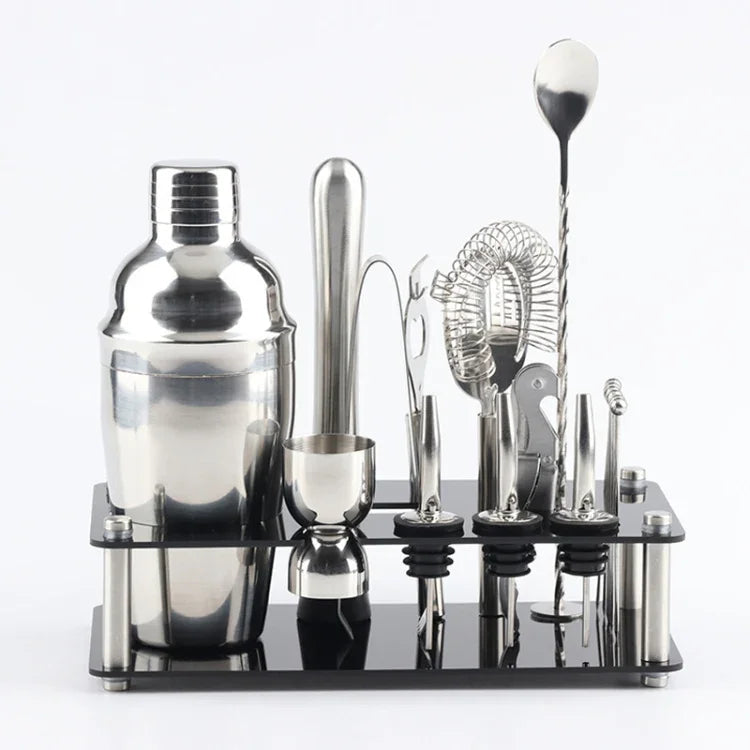 18合1雞尾酒搖酒器工具套裝附亞克力底座，容量：750ml，750ml