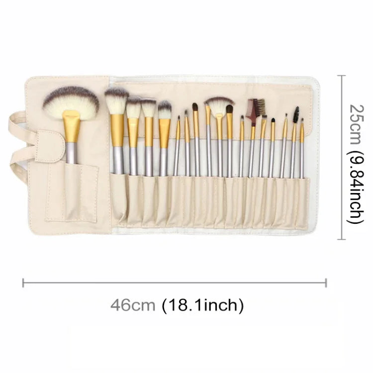 18合1高級米色美容化妝刷工具套裝，尺寸：25*46cm