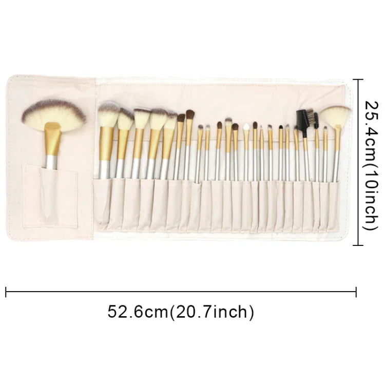 24合1高級米色美容化妝刷工具套裝，尺寸：25.4*52.6cm，米色