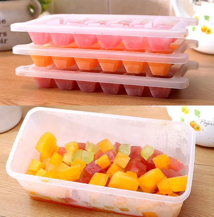 小方形冰模托盤多層模具帶蓋冰塊儲存盒，4層，4層