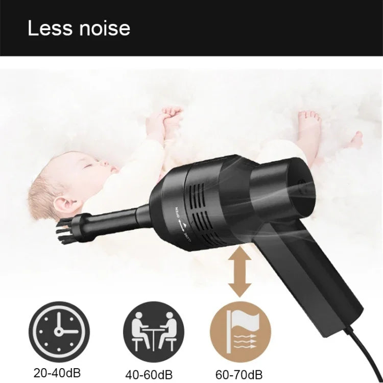 HK-6019A 3.5W便攜USB強力吸塵清潔器，電腦鍵盤刷嘴吸塵器手持清潔套件，適用筆記型電腦/寵物，USB線長1.8米，DC 5V（黑色）