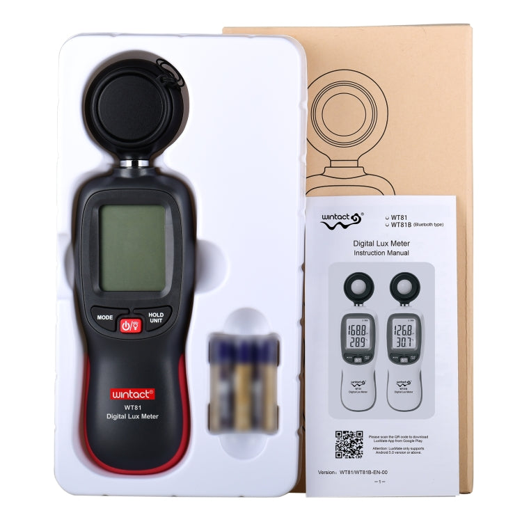 Wintact WT81數字光照度計，適用工廠/學校/家庭多種場合，量程：0-200,000 Lux