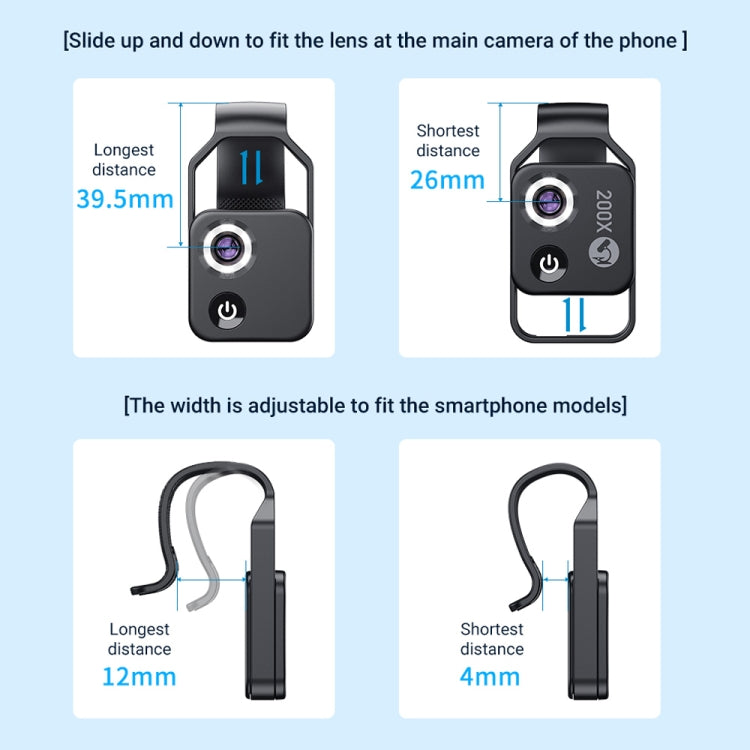 APEXEL APL-MS002BK 200X高清通用便攜式手機顯微鏡附LED燈，APL-MS002BK