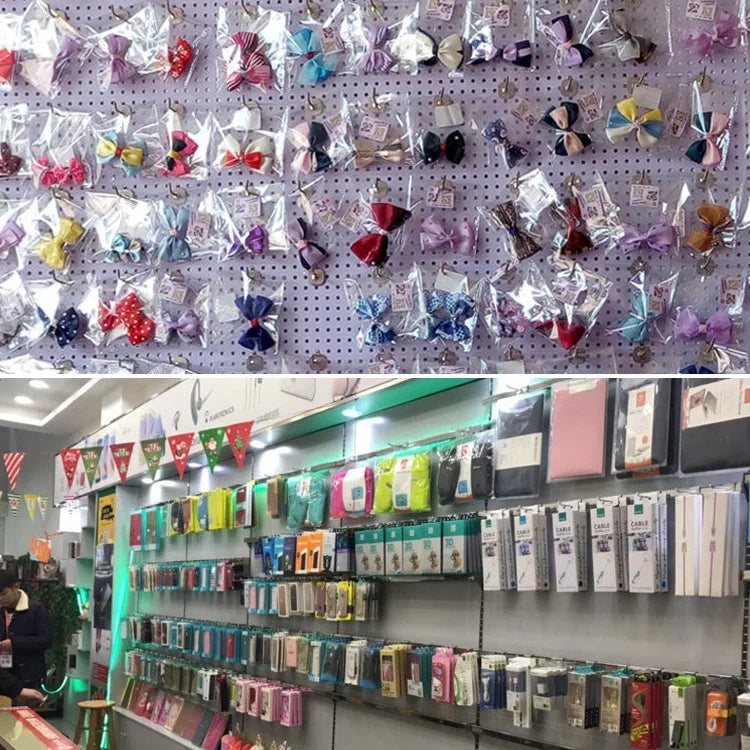 10個超市服裝店掛板掛鉤架孔板，孔距：2.5cm，長度：20cm，線徑：3.3mm，長度：20cm