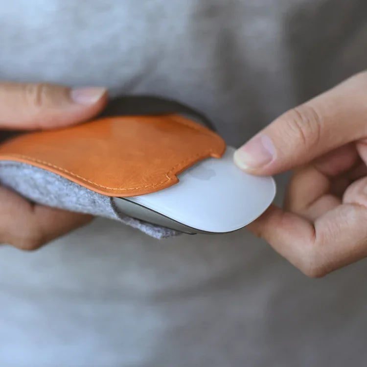 歐式彈性PU皮毛氈滑鼠收納袋，適用Apple Magic Mouse 2，歐式風格