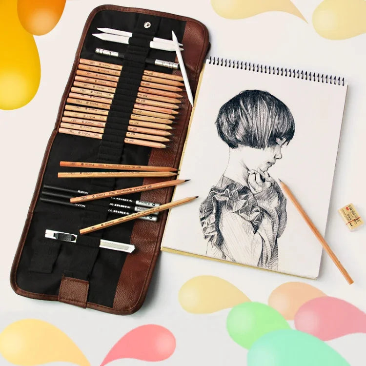 初學者素描工具（18件素描鉛筆+炭筆+橡皮擦+筆簾+美工刀）素描套裝