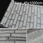 灰磚創意3D石磚裝飾壁紙貼紙臥室客廳牆面防水壁紙卷，尺寸：45 x 1000cm，灰磚