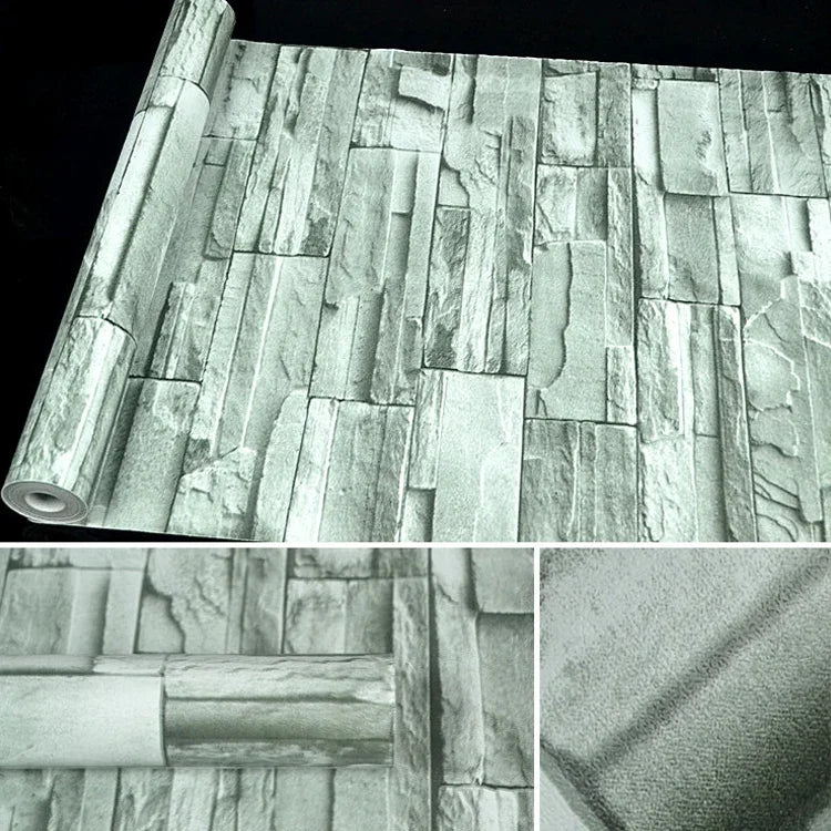 綠磚創意3D石磚裝飾壁紙貼紙 臥室客廳牆面防水壁紙卷，尺寸：45 x 1000cm，綠磚
